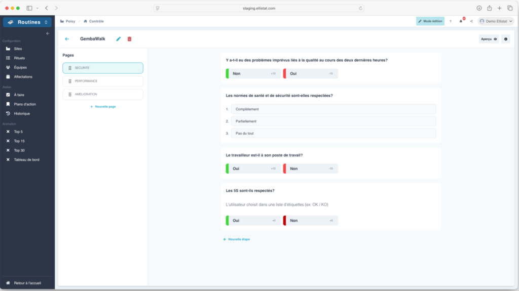 chaque rituel d'atelier devient le moteur de votre excellence opérationnelle avec le module routine d'Ellistat